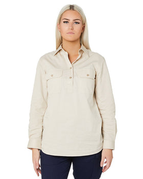 Ladies Closed Front Shirt LS - Stone - AJP Industrial Supplies - ritemate - rm300cf - stone - 6