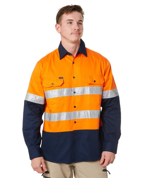 Open Front LS Shirt With Tape - Orange/Navy - AJP Industrial Supplies - ritemate - rm1050r - on - xs