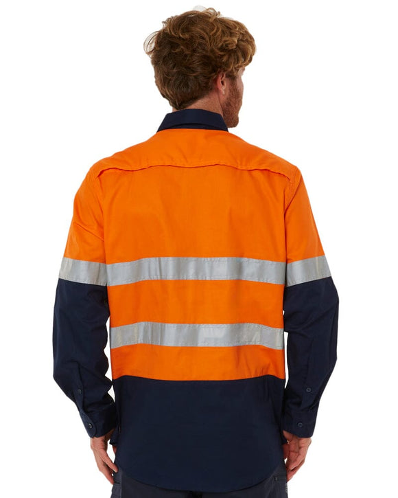 50mm Taped Vented Closed Front Lightweight LS Shirt - Orange/Navy - AJP Industrial Supplies - pilbara - rm107vcfr - ora - nav - s