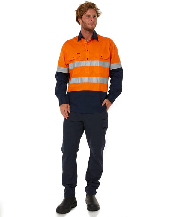 50mm Taped Vented Closed Front Lightweight LS Shirt - Orange/Navy - AJP Industrial Supplies - pilbara - rm107vcfr - ora - nav - s
