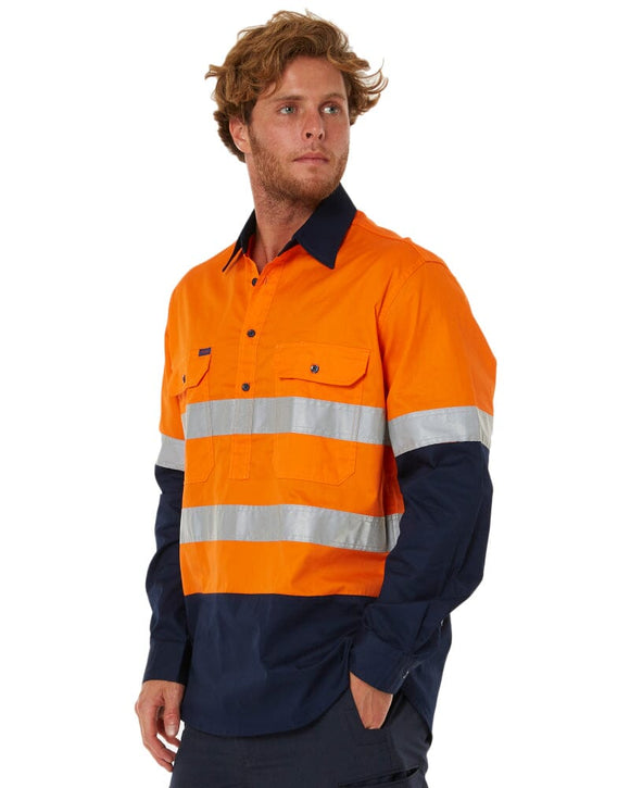 50mm Taped Vented Closed Front Lightweight LS Shirt - Orange/Navy - AJP Industrial Supplies - pilbara - rm107vcfr - ora - nav - s