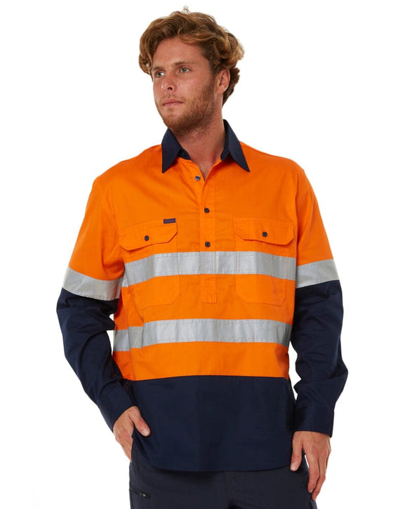 50mm Taped Vented Closed Front Lightweight LS Shirt - Orange/Navy - AJP Industrial Supplies - pilbara - rm107vcfr - ora - nav - s