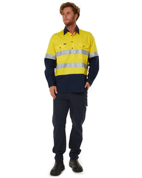 50mm Taped Vented Closed Front Lightweight LS Shirt - Yellow/Navy - AJP Industrial Supplies - ritemate - rm107vcfr - yel - nav - s
