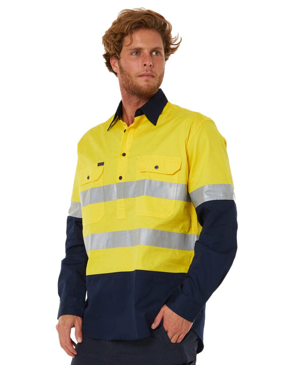50mm Taped Vented Closed Front Lightweight LS Shirt - Yellow/Navy - AJP Industrial Supplies - ritemate - rm107vcfr - yel - nav - s