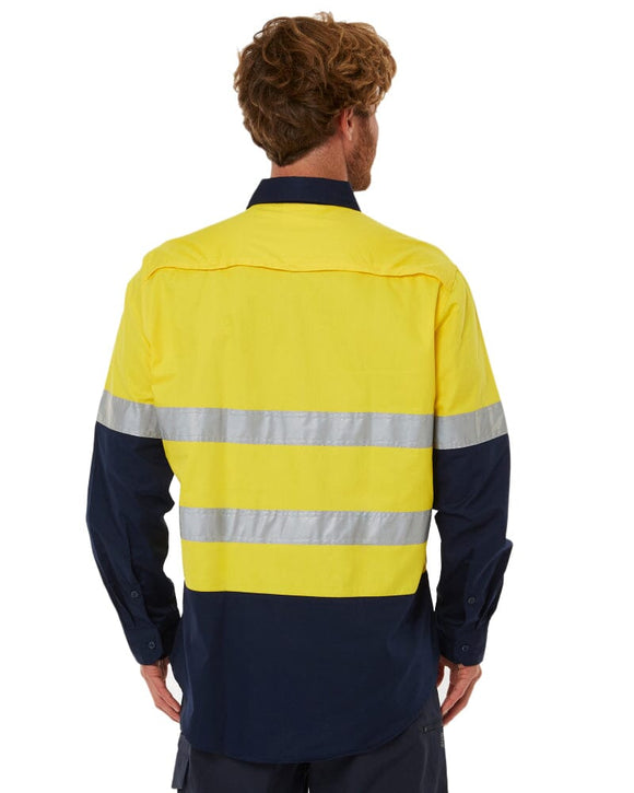 50mm Taped Vented Closed Front Lightweight LS Shirt - Yellow/Navy - AJP Industrial Supplies - ritemate - rm107vcfr - yel - nav - s