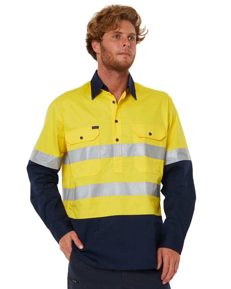 50mm Taped Vented Closed Front Lightweight LS Shirt - Yellow/Navy - AJP Industrial Supplies - ritemate - rm107vcfr - yel - nav - s