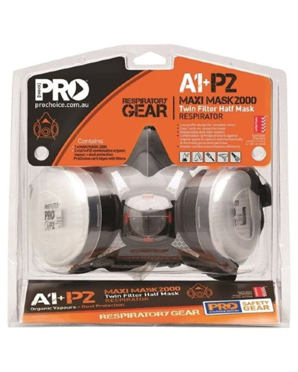 Assembled Half Mask With Cartridges - Black - AJP Industrial Supplies - prochoice - HMA1P2 - blk