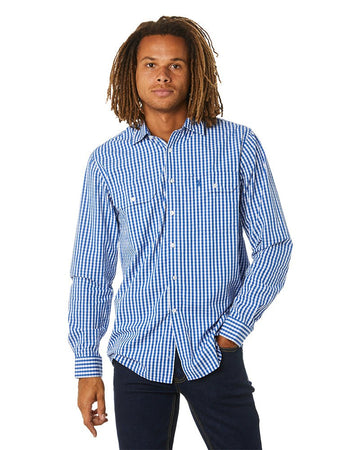 Checked LS Shirt - Blue/White - AJP Industrial Supplies - ritemate - rmpc004 - bw - s