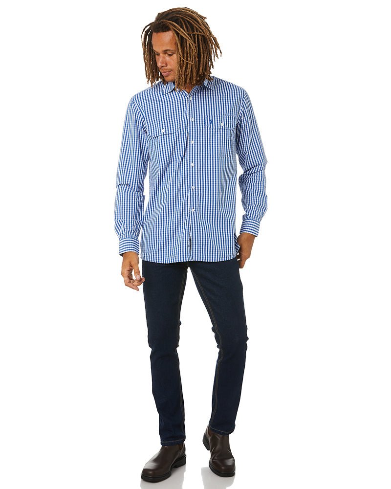 Checked LS Shirt - Blue/White - AJP Industrial Supplies - ritemate - rmpc004 - bw - s