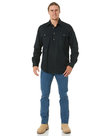 Closed Front Cotton Twill Shirt LS - Black - AJP Industrial Supplies - ritemate - rm200cf - black - xs