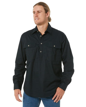 Closed Front Cotton Twill Shirt LS - Black - AJP Industrial Supplies - ritemate - rm200cf - black - xs
