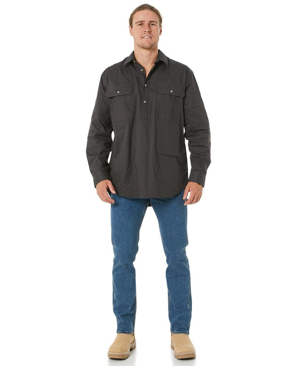 Closed Front Cotton Twill Shirt LS - Charcoal - AJP Industrial Supplies - ritemate - rm200cf - charcoal - s