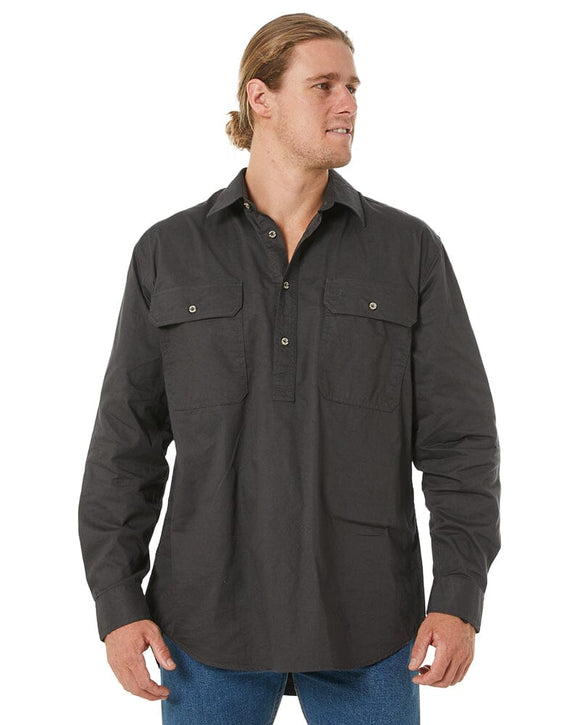 Closed Front Cotton Twill Shirt LS - Charcoal - AJP Industrial Supplies - ritemate - rm200cf - charcoal - s