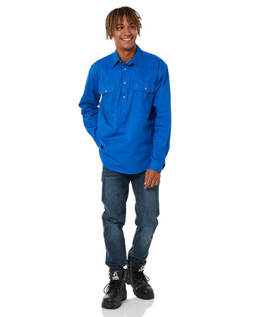 Closed Front Cotton Twill Shirt LS - Cobalt Blue - AJP Industrial Supplies - ritemate - rm200cf - cobalt blue - xs