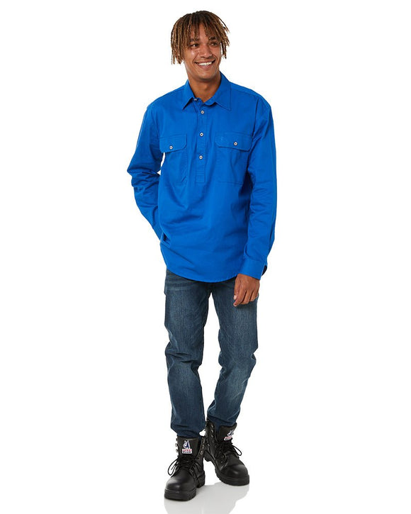 Closed Front Cotton Twill Shirt LS - Cobalt Blue - AJP Industrial Supplies - ritemate - rm200cf - cobalt blue - xs