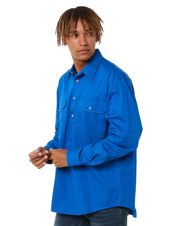 Closed Front Cotton Twill Shirt LS - Cobalt Blue - AJP Industrial Supplies - ritemate - rm200cf - cobalt blue - xs