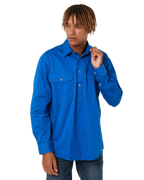 Closed Front Cotton Twill Shirt LS - Cobalt Blue - AJP Industrial Supplies - ritemate - rm200cf - cobalt blue - xs