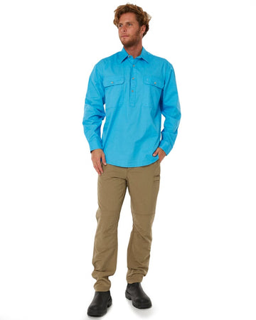 Closed Front Cotton Twill Shirt LS - Cornflower - AJP Industrial Supplies - ritemate - rm200cf - cornflower - xs
