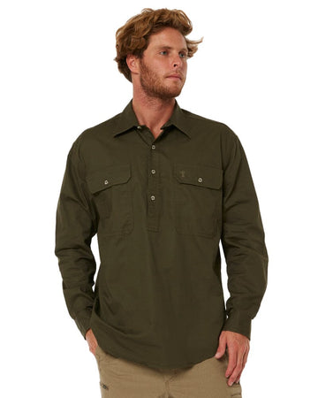 Closed Front Cotton Twill Shirt LS - Olive - AJP Industrial Supplies - ritemate - rm200cf - olive - xs