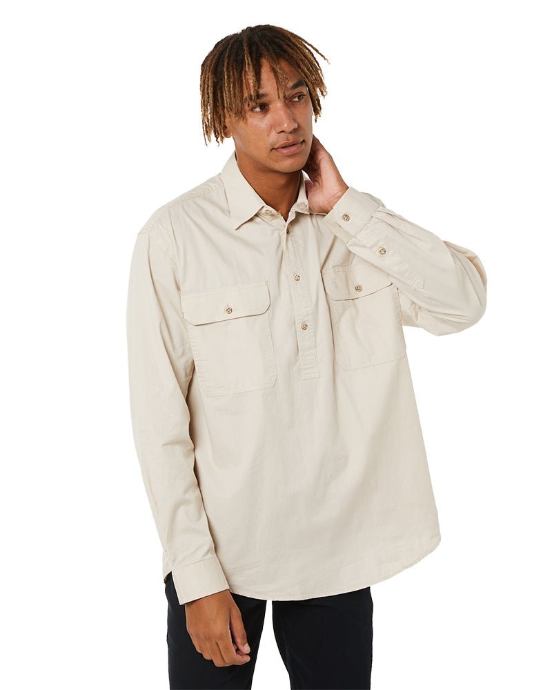 Closed Front Cotton Twill Shirt LS - Stone - AJP Industrial Supplies - ritemate - rm200cf - stone - xs