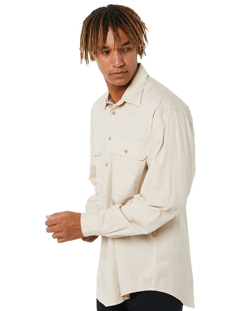 Closed Front Cotton Twill Shirt LS - Stone - AJP Industrial Supplies - ritemate - rm200cf - stone - xs