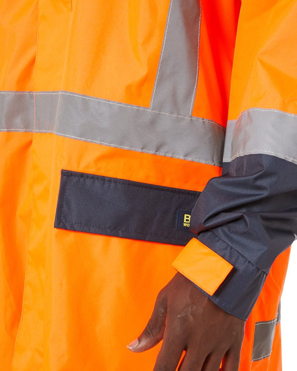 Hi Vis Taped Long Rain Coat - Orange/Navy - AJP Industrial Supplies - bisley - bj6961t - tt05 - xs
