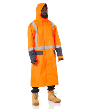 Hi Vis Taped Long Rain Coat - Orange/Navy - AJP Industrial Supplies - bisley - bj6961t - tt05 - xs