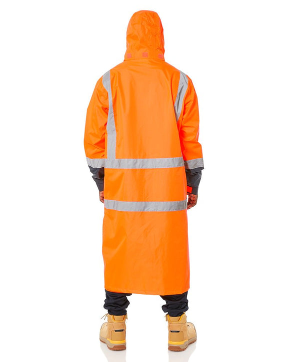 Hi Vis Taped Long Rain Coat - Orange/Navy - AJP Industrial Supplies - bisley - bj6961t - tt05 - xs