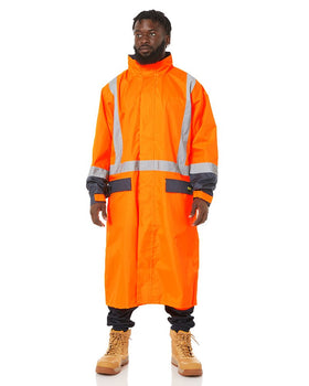 Hi Vis Taped Long Rain Coat - Orange/Navy - AJP Industrial Supplies - bisley - bj6961t - tt05 - xs