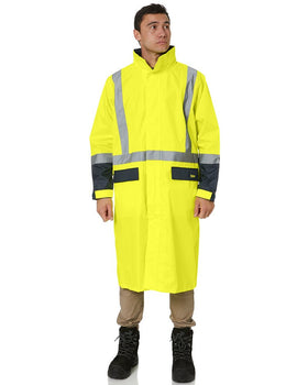 Hi Vis Taped Long Rain Coat - Yellow/Navy - AJP Industrial Supplies - bisley - bj6961t - tt04 - xs