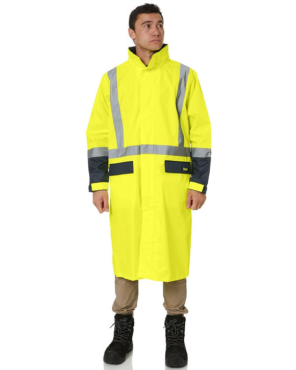 Hi Vis Taped Long Rain Coat - Yellow/Navy - AJP Industrial Supplies - bisley - bj6961t - tt04 - xs