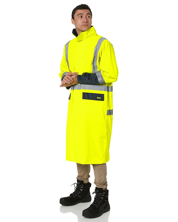 Hi Vis Taped Long Rain Coat - Yellow/Navy - AJP Industrial Supplies - bisley - bj6961t - tt04 - xs