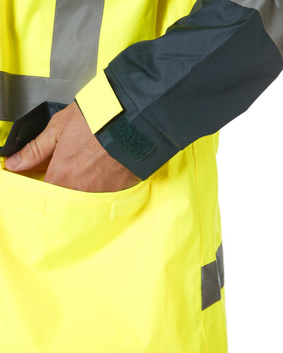 Hi Vis Taped Long Rain Coat - Yellow/Navy - AJP Industrial Supplies - bisley - bj6961t - tt04 - xs