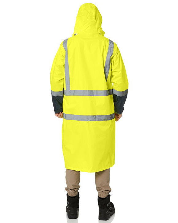 Hi Vis Taped Long Rain Coat - Yellow/Navy - AJP Industrial Supplies - bisley - bj6961t - tt04 - xs