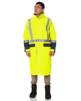 Hi Vis Taped Long Rain Coat - Yellow/Navy - AJP Industrial Supplies - bisley - bj6961t - tt04 - xs