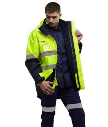 King Gee 4 in 1 Waterproof Wet Weather Jacket (K55300) - AJP Industrial Supplies - K55300 - Orange/Navy - 2XS