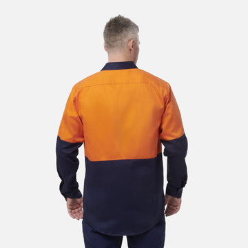 King Gee Originals Hi - Vis Long Sleeve Drill Work Shirt ( K54015 ) - AJP Industrial Supplies - K54015 - Orange/Navy - 2XS