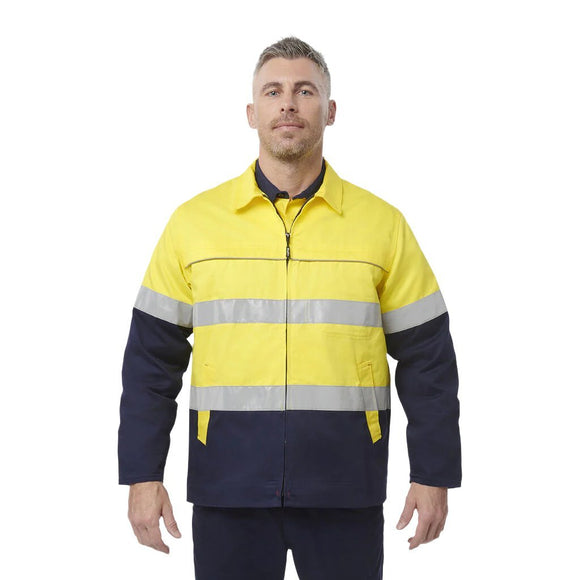 King Gee Originals Hi - Vis Reflective Cotton Drill Work Jacket (K55905) - AJP Industrial Supplies - K55905 - Yellow/Navy - 2XS