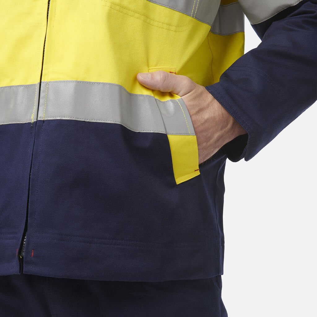 King Gee Originals Hi - Vis Reflective Cotton Drill Work Jacket (K55905) - AJP Industrial Supplies - K55905 - Orange/Navy - 2XS