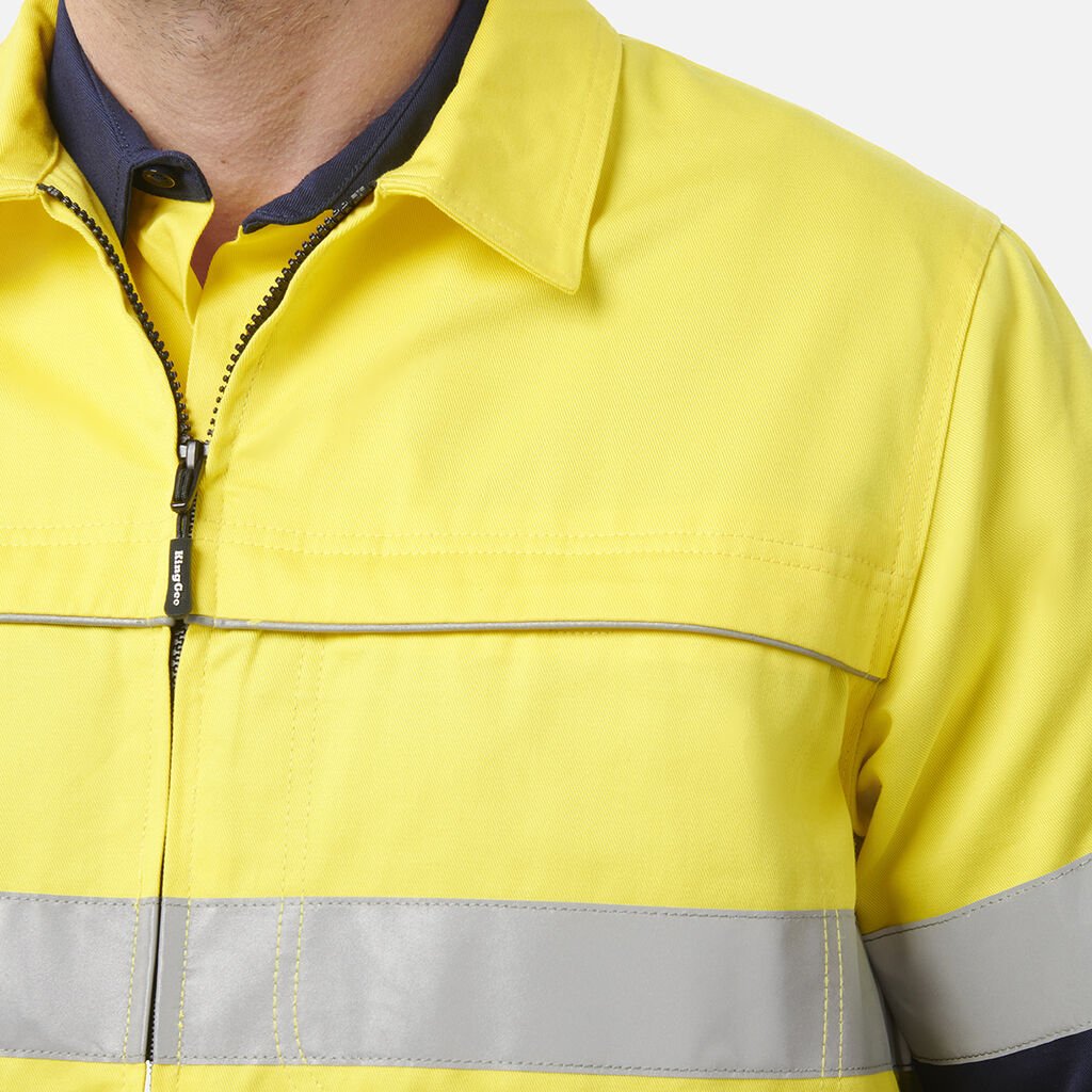 King Gee Originals Hi - Vis Reflective Cotton Drill Work Jacket (K55905) - AJP Industrial Supplies - K55905 - Orange/Navy - 2XS