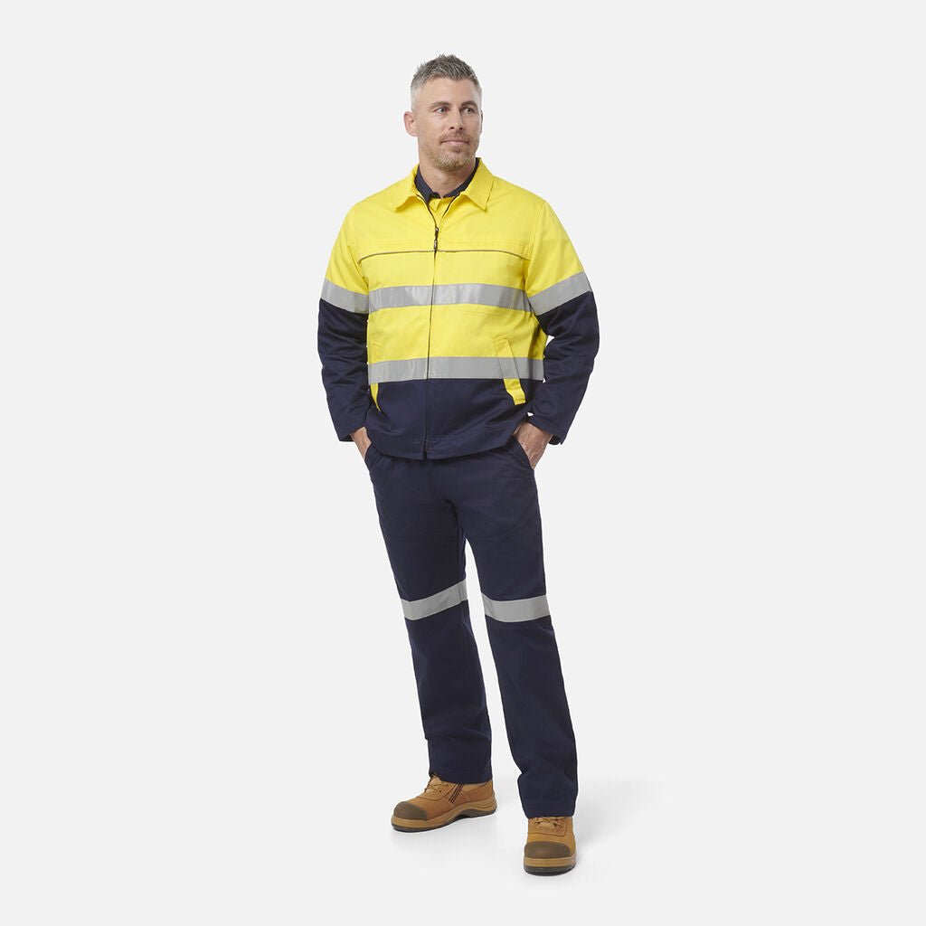 King Gee Originals Hi - Vis Reflective Cotton Drill Work Jacket (K55905) - AJP Industrial Supplies - K55905 - Orange/Navy - 2XS
