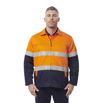 King Gee Originals Hi - Vis Reflective Cotton Drill Work Jacket (K55905) - AJP Industrial Supplies - K55905 - Orange/Navy - 2XS