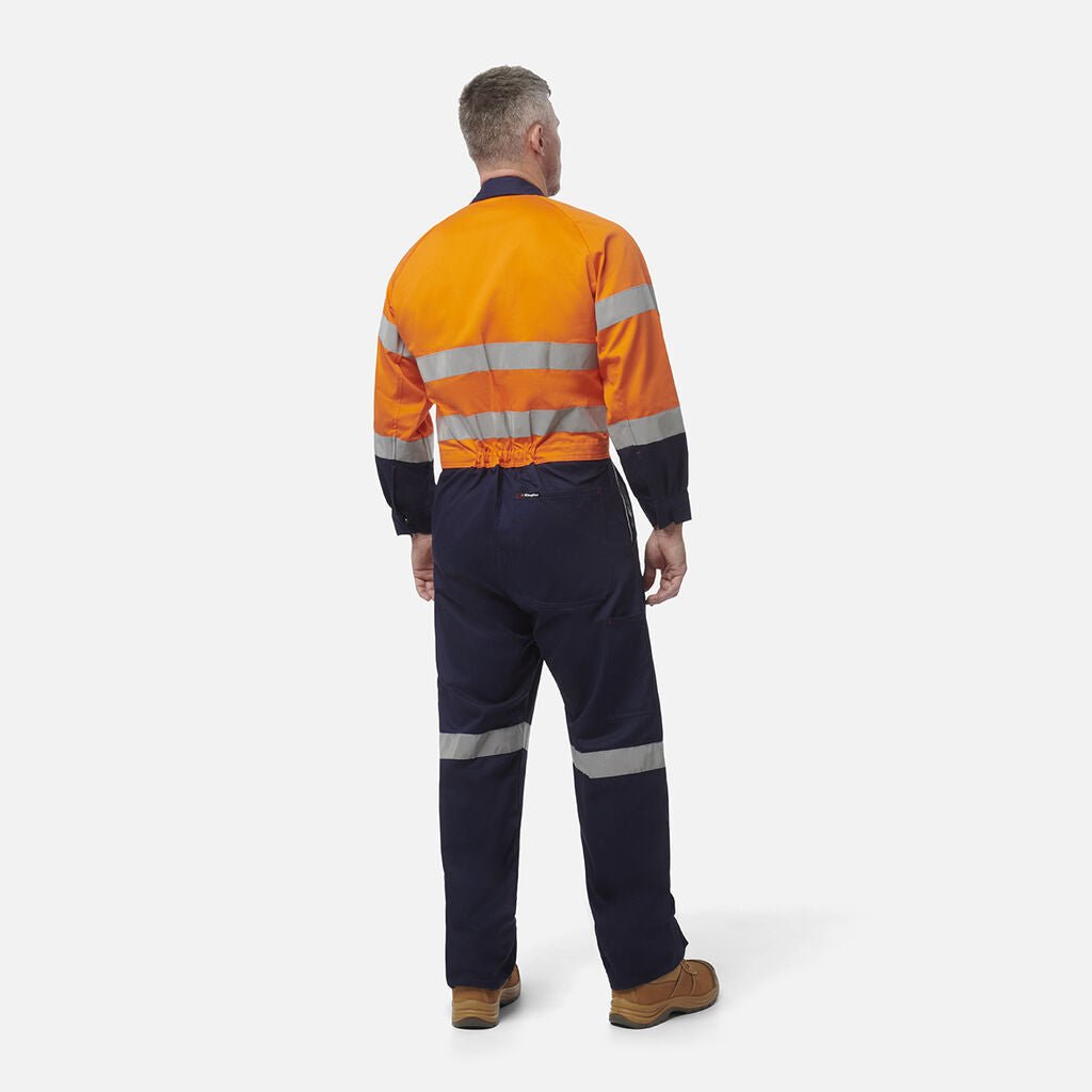 King Gee Originals Hi - Vis Reflective Two Tone Drill Work Overalls (K51525) - AJP Industrial Supplies - K51525 - Orange/Navy - 82R