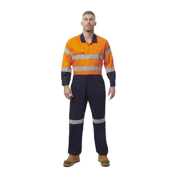 King Gee Originals Hi - Vis Reflective Two Tone Drill Work Overalls (K51525) - AJP Industrial Supplies - K51525 - Orange/Navy - 82R