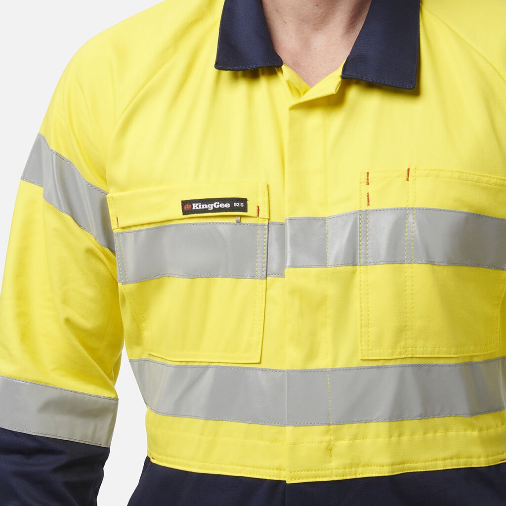 King Gee Originals Hi - Vis Reflective Two Tone Drill Work Overalls (K51525) - AJP Industrial Supplies - K51525 - Orange/Navy - 82R
