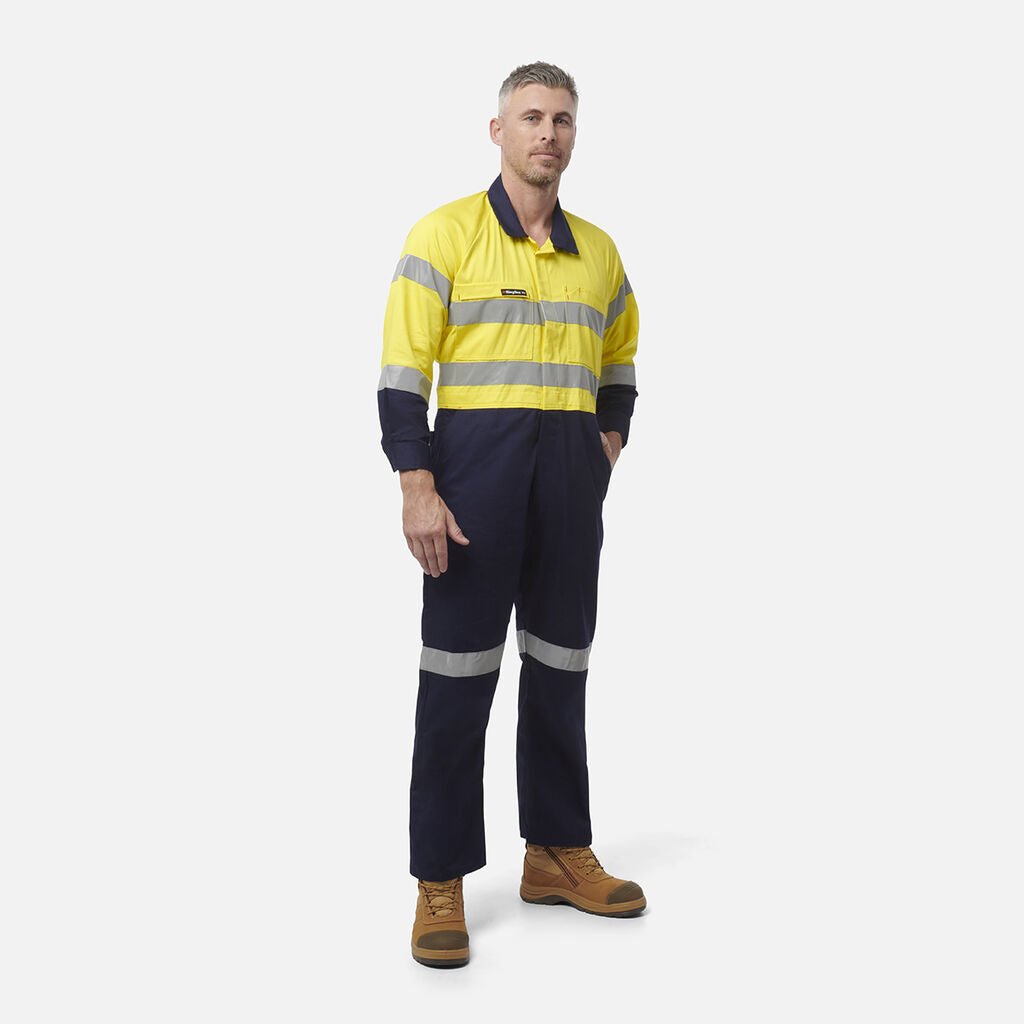 King Gee Originals Hi - Vis Reflective Two Tone Drill Work Overalls (K51525) - AJP Industrial Supplies - K51525 - Orange/Navy - 82R