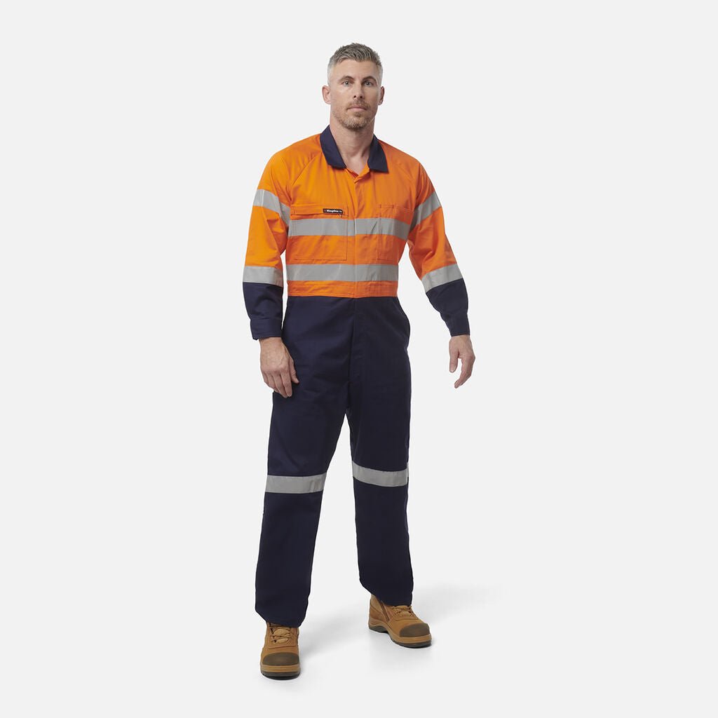 King Gee Originals Hi - Vis Reflective Two Tone Drill Work Overalls (K51525) - AJP Industrial Supplies - K51525 - Orange/Navy - 82R
