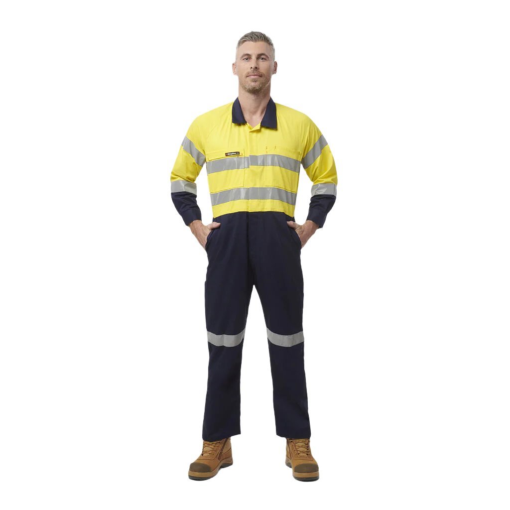 King Gee Originals Hi - Vis Reflective Two Tone Drill Work Overalls (K51525) - AJP Industrial Supplies - K51525 - Yellow/Navy - 82R