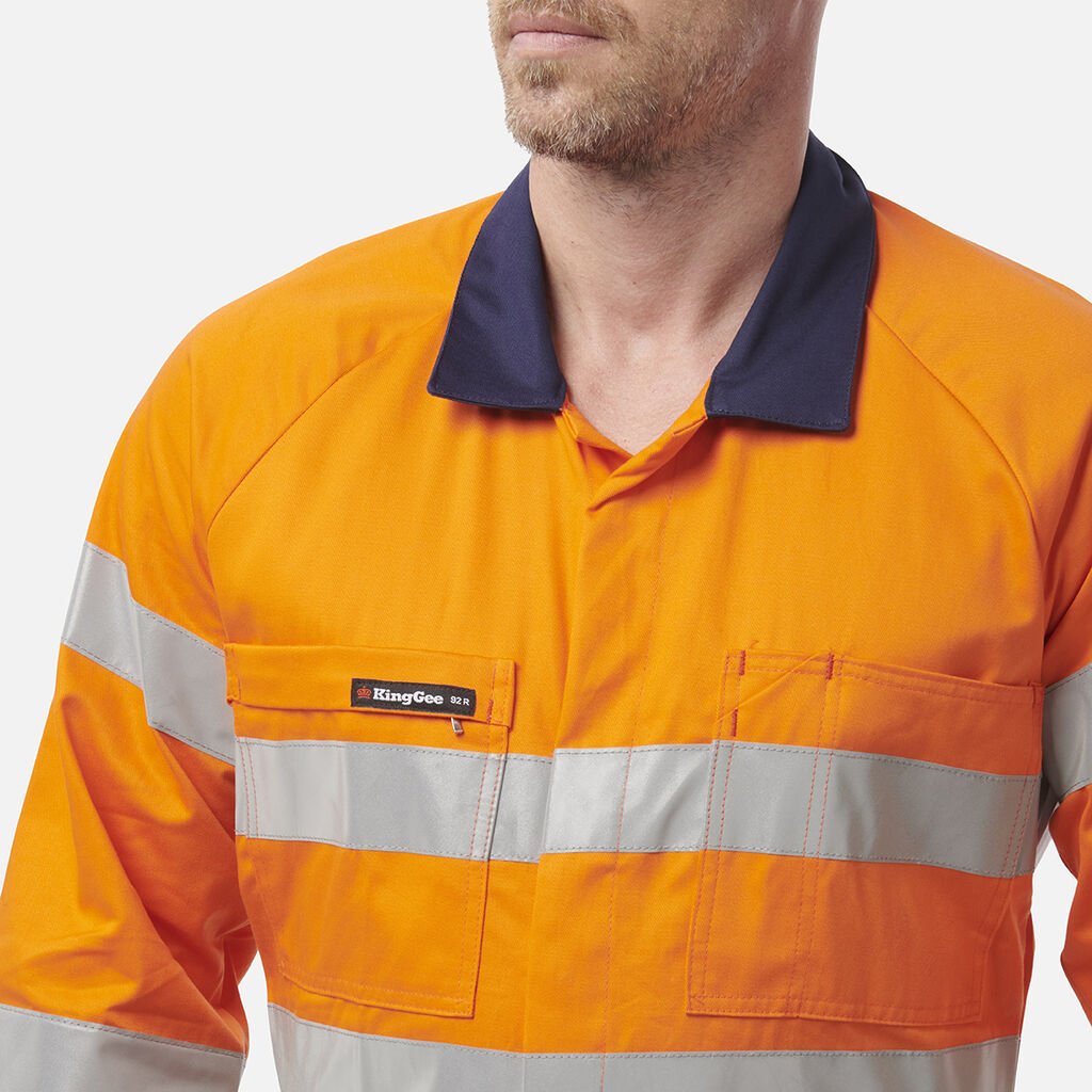 King Gee Originals Hi - Vis Reflective Two Tone Drill Work Overalls (K51525) - AJP Industrial Supplies - K51525 - Orange/Navy - 82R