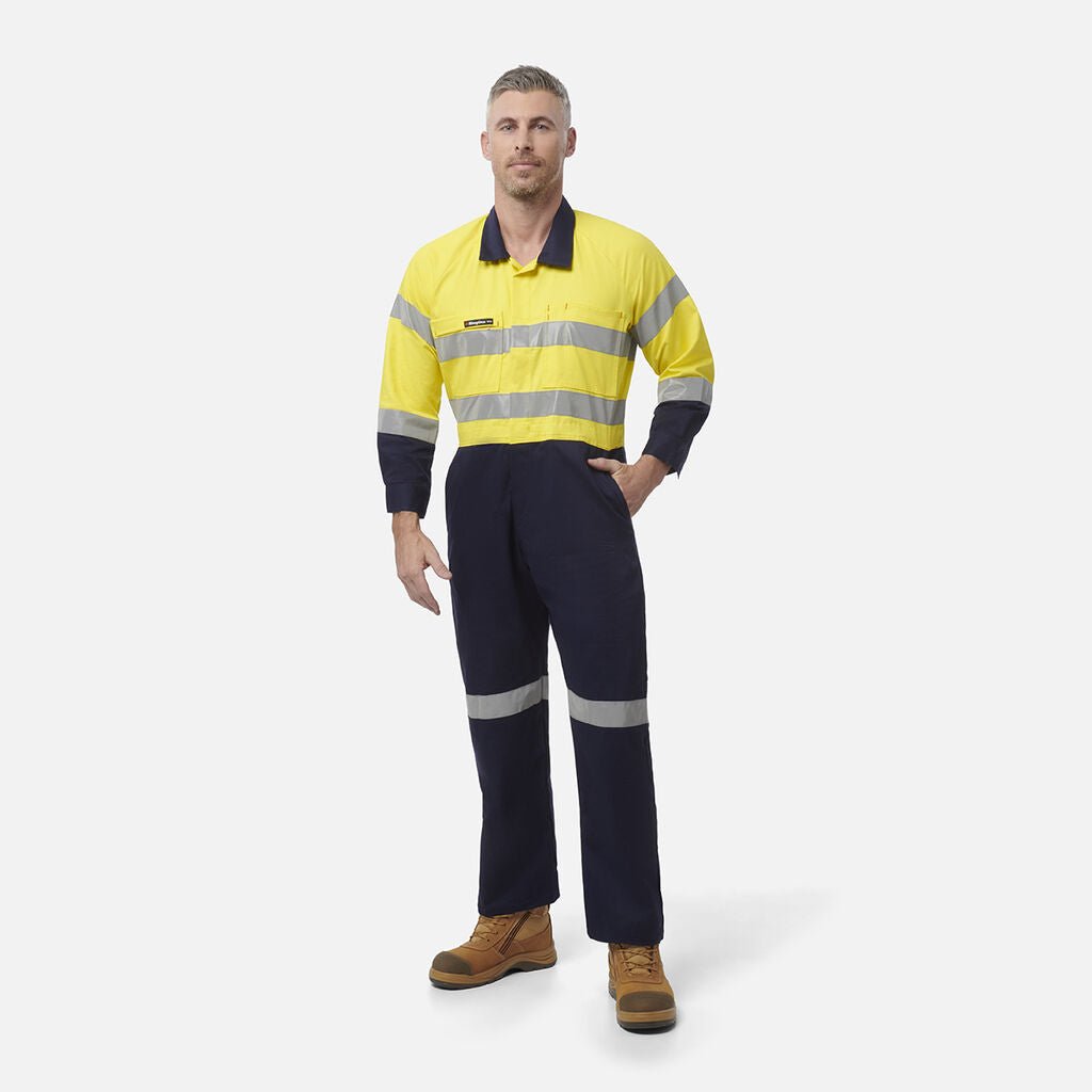 King Gee Originals Hi - Vis Reflective Two Tone Drill Work Overalls (K51525) - AJP Industrial Supplies - K51525 - Orange/Navy - 82R